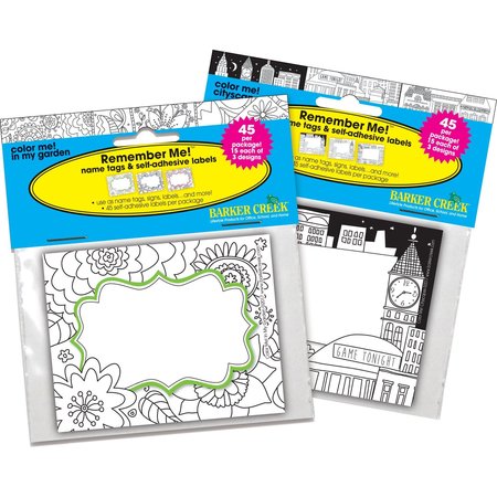 Barker Creek Color Me! Garden & Cityscapes Name Tags/Self-Adhesive Labels, Multi-Design Set, 90/Set 3780